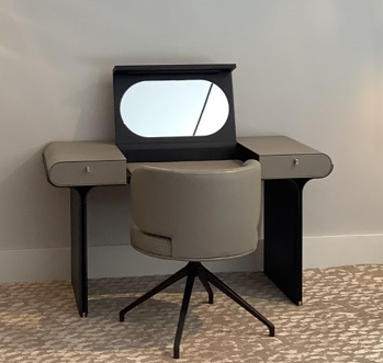 Desk - Vanity Stami / 140 x 60 x 76H / Black ash / Leather Clay 008