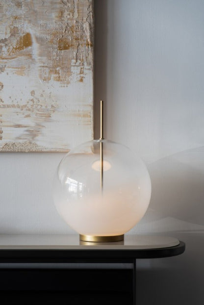Misty Small Table lamp Natural burnished brass w/ White blending glass