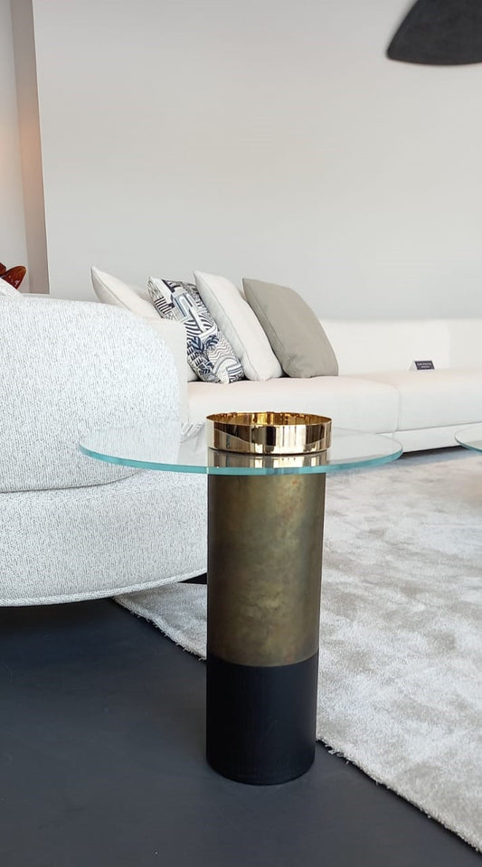 Coffee Table - Haumea S / Dia 50 x 56H / Glass top / Burnished brass base