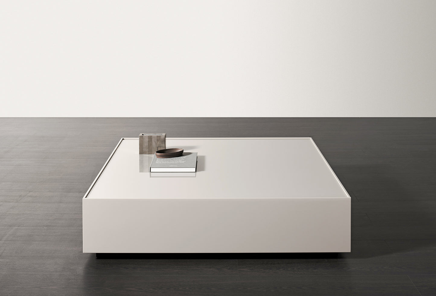Coffee Table - Blake / 120 x 120 x 30H / Chalk / Glossy Lacquered & Glass
