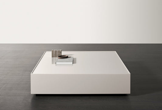 Coffee Table - Blake / 120 x 120 x 30H / Chalk / Glossy Lacquered & Glass