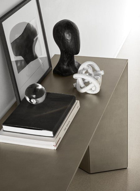 Console - Dolm / 180 x 44 x 74H / Brushed Gold Grey / Cashmere painted glass