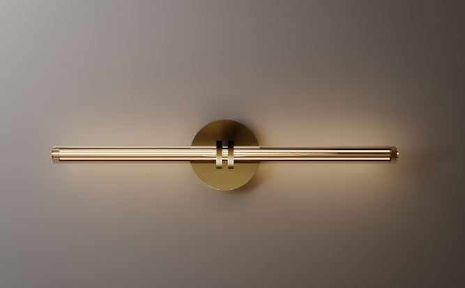 Wall Light - Optical wall / 60 x 11 x 12H / Natural burnished brass  / Smoke grey glass / Triac Dim