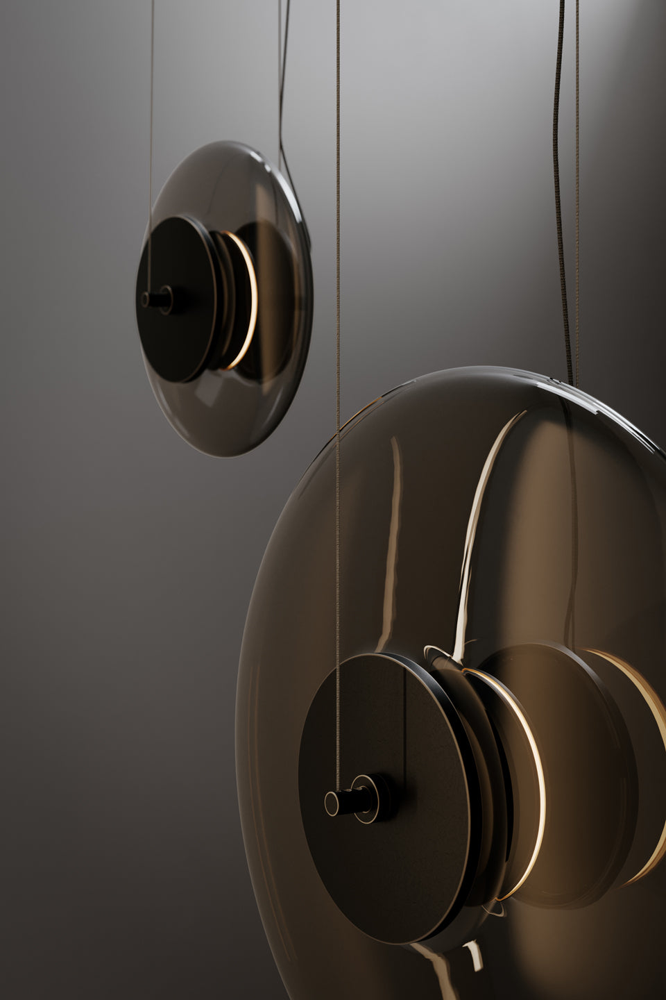 Chandelier I Pendant - Zen 45 / Dia 45 x 20 / Dark burnished brass  / Smoke grey glass / Triac dim