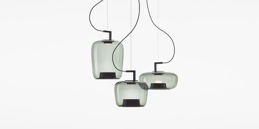 Chandelier I Pendant - Double Long / Smoke Grey Glass / Black Matte Powder Coating / D35.7x52.4h