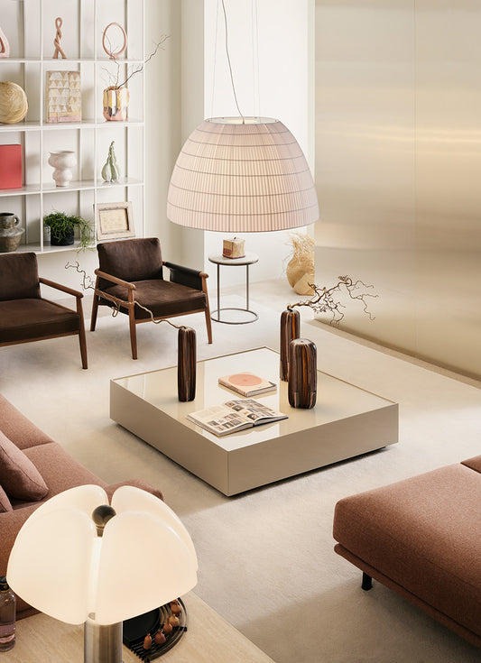 Coffee Table - Blake / Sand / Glossy Lacquered & Glass top / 110 x 180 x 30H