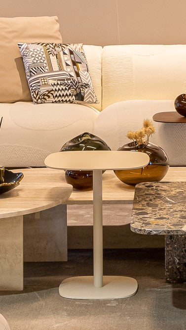 Side Table - Chantal / Matt Beige / Sabbia del Nilo / 40 x 40 x 50H / Hand brushed aluminium