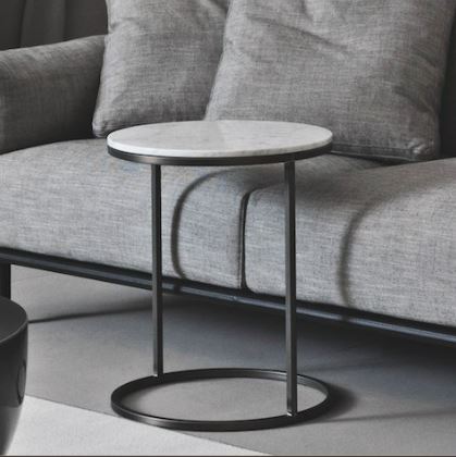 Side Table - Pek / D43 x 51H / Matt Black / Glossy Calacatta Gold marble