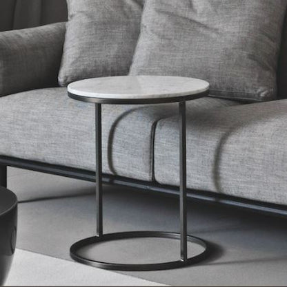 Pek Matt Black Side Table Glossy Calacatta Gold marble