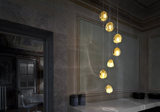 Chandelier I Pendant - Mizu 7 lights/ D31 / 180cm drop / Clear crystal with Gold Leaf