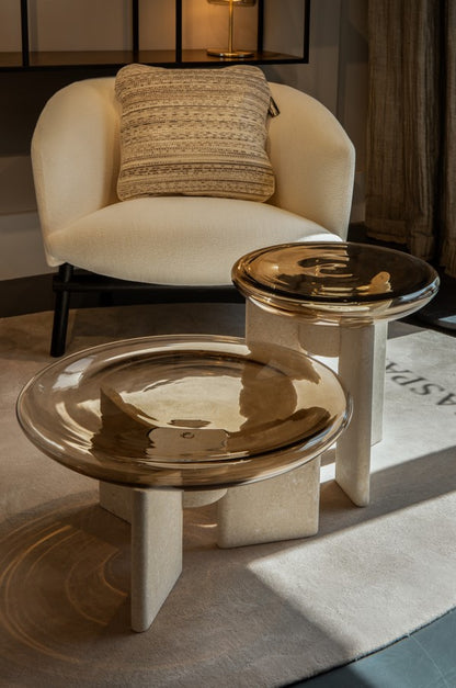 Lens Coffee Table Brown Muranese glass top Vicenza Stone