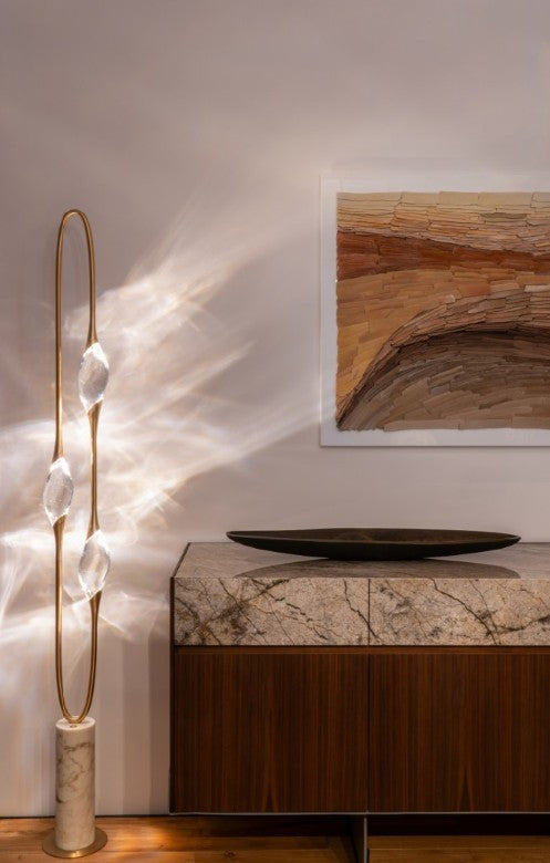 Floor lamp - Il Pezzo 12 / 18 x 185H / Satin Brass / Calacatta Gold Marble