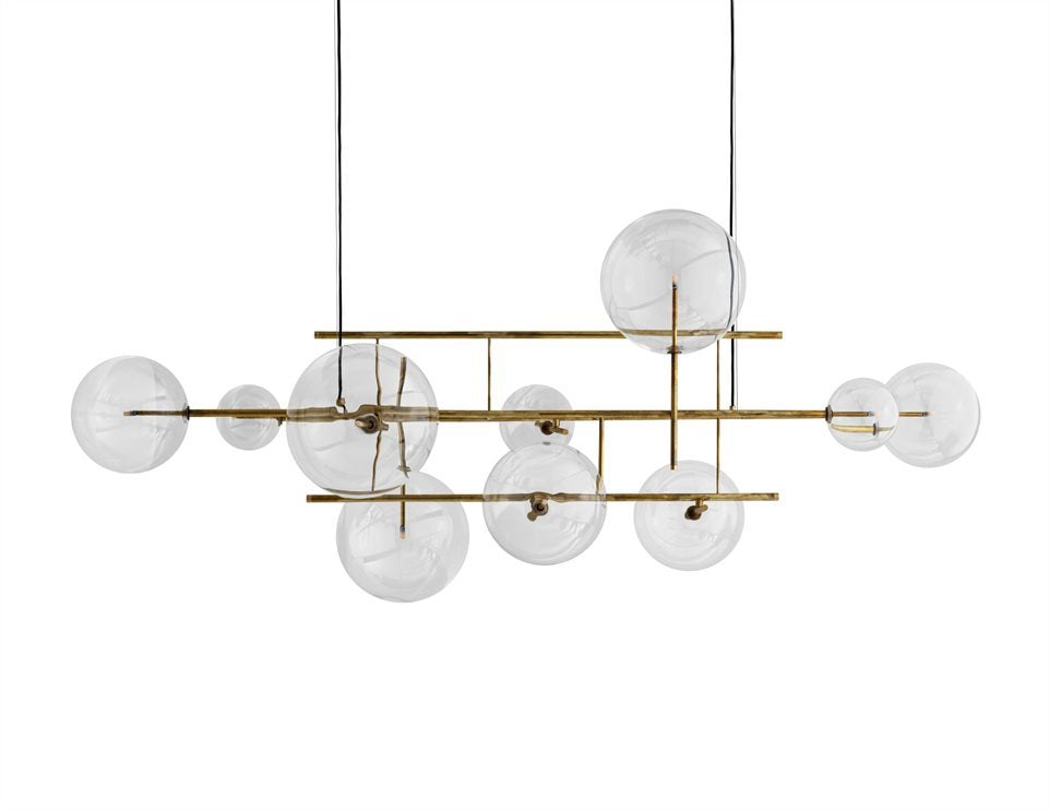 Chandelier I Pendant - Bolle Orizzontale 10 / Transp. Glass / Brass /200x120x85H  / Phase Dimmable