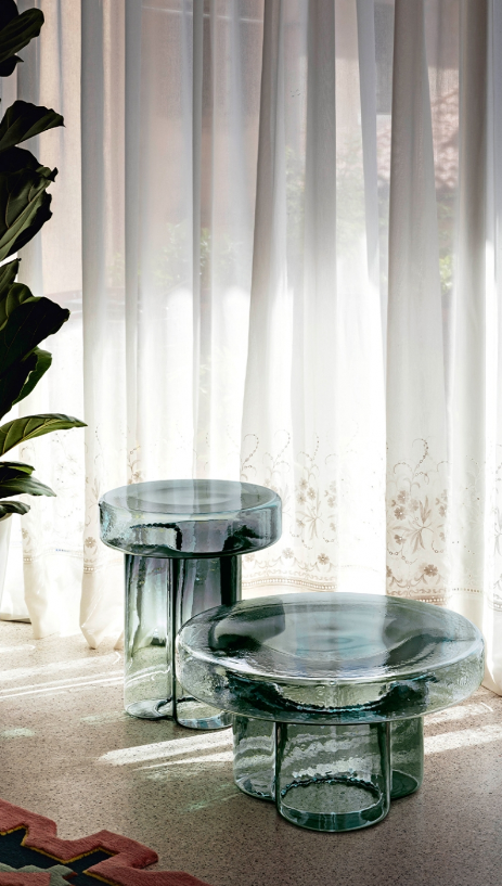 Side Table - Soda Low / Petrol Green / Glass / 55 x 55 x 30H