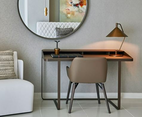 Desk - Twain / Taupe / Leather 09-623 / 125 x 62 x 79H / Brown Bronze base