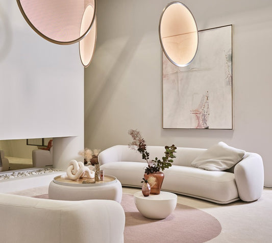 Sofa - Rene curved 220 / Beige / Fabric Fisolo 01 / 224 x 116 x 73H / Seat 46H