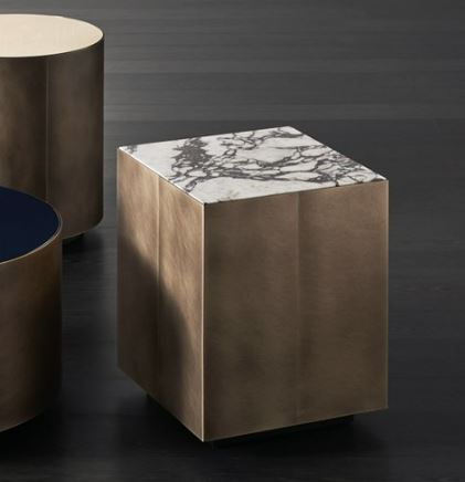 Side Table - Belt / 40 x 40 x 50H / Brass / Glossy Calacatta Gold