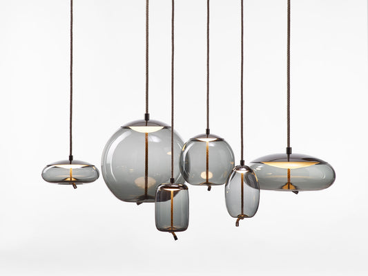 Chandelier I Pendant - Knot Small Uovo / Smoke Grey Glass / Brushed Champagne Lacquer / D18 x 29h