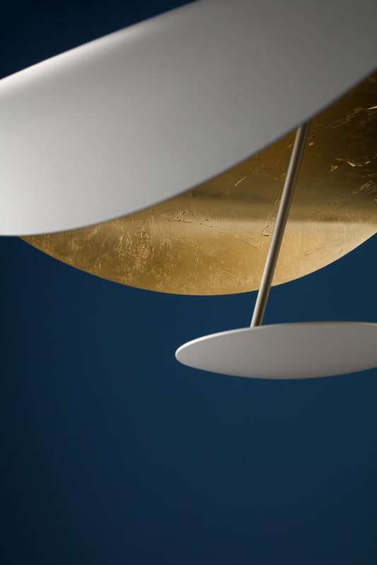 Chandelier I Pendant - Lederam Manta S1 / 60 x 30H / 150cm drop / White & Gold / Satin rod