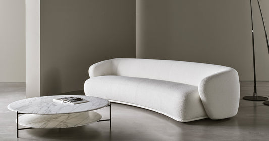 Sofa - Rene curved 300 / Off-White / Fabric Ica 01 / 297 x 131 x 73H / Seat 46H