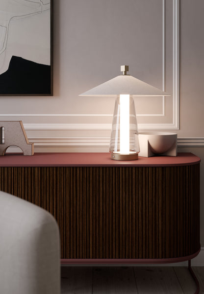 Asia M Table lamp Brushed Bronze Nickel White cotton shade