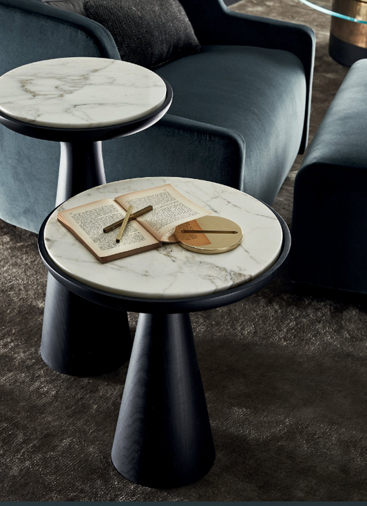 Side Table - Fante S / 46 x 51H / Stained solid wood / Calacatta Vagli Oro marble