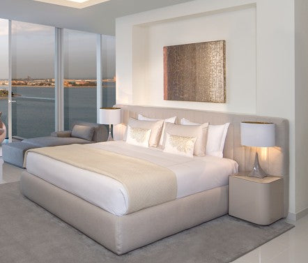 Bed - Tuyo Stripe Low / 320W x 120H / Mat. 200cm / Beige / Fabric Monastir 01