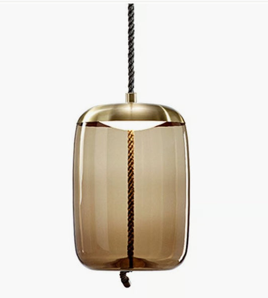 Chandelier I Pendant - Knot Small Cilindro / Smoke Brown Glass / Brush Champagne Lacq. / D18x28h