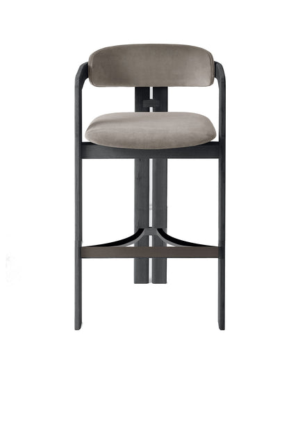 0419 Bar Stool in Beige Fabric with Black Frame