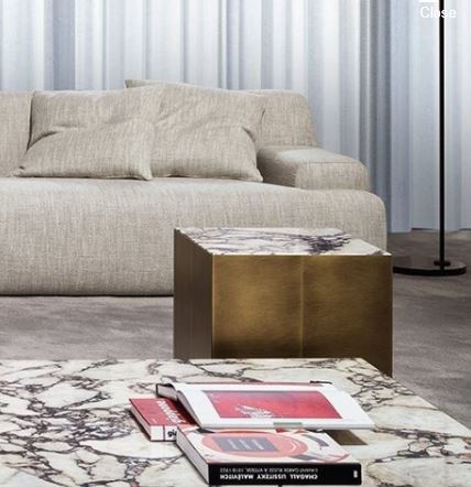 Side Table - Belt / 50 x 50 x 43H / Brass / Glossy Calacatta Gold