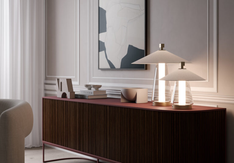 Table lamp - Asia S / Brushed Bronze Nickel / White cotton shade / D35 x 42H