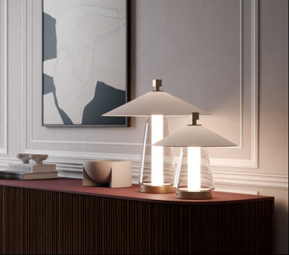 Asia S Table lamp Brushed Bronze Nickel White cotton shade