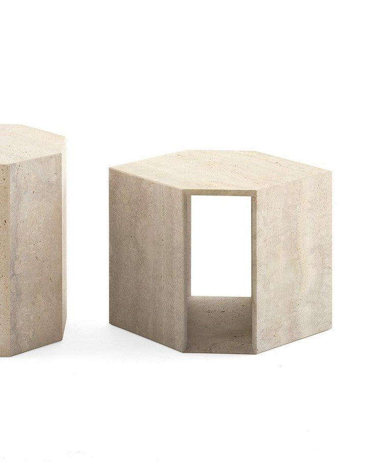 Coffee Table - Prism Low / Roman Travertine marble  / 40 x 40 x 40H