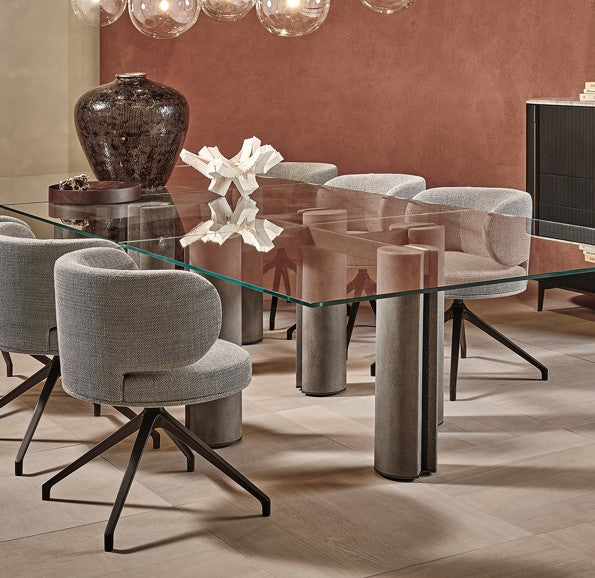 Dining Chair - Akiko Swivel / Warm Grey / Fabric Cozy Greige 901 / 59 x 57 x 77H / Seat 47H