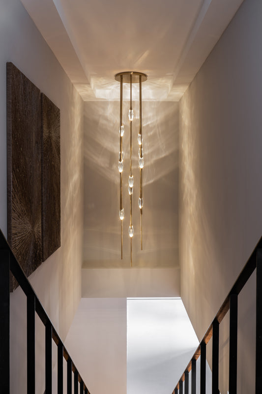 Chandelier I Pendant - Il Pezzo 12 / 55 x 320 / Champagne finish / 9 Pendant / 12 Clear crystal
