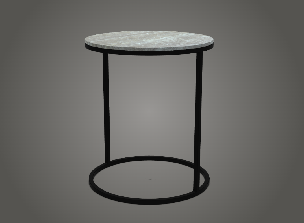 Side Table - Pek / 43 x 51H / Black varnished frame / Marble travertino Titanium