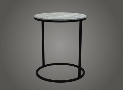 Pek Side Table Black varnished frame Marble travertino Titanium