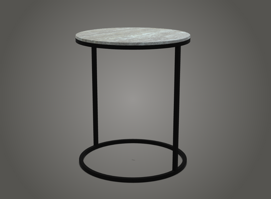 Side Table - Pek / 43 x 51H / Black varnished frame / Marble travertino Titanium