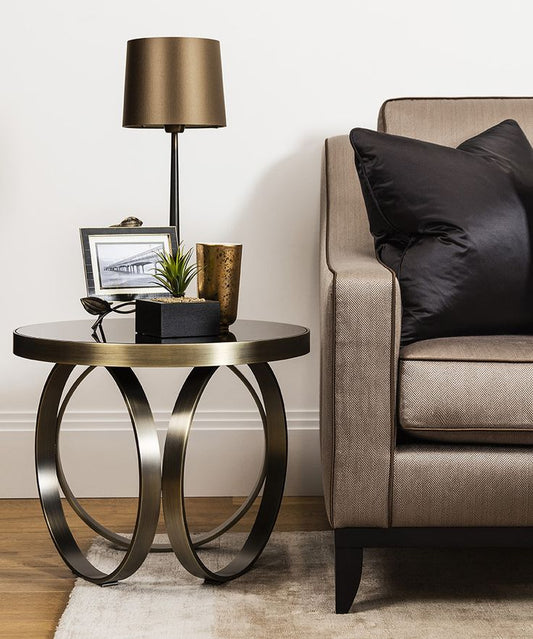 Side Table - Ottoline / D56 x 46H / Bronze / Black / Lacquered Glass top