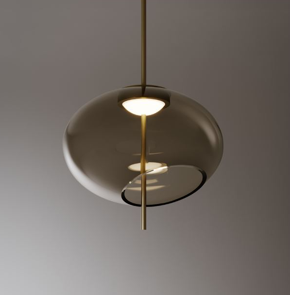 Chandelier I Pendant - Trou / 45 x 120H / Brass structure / Dove grey glass / OAD 120H
