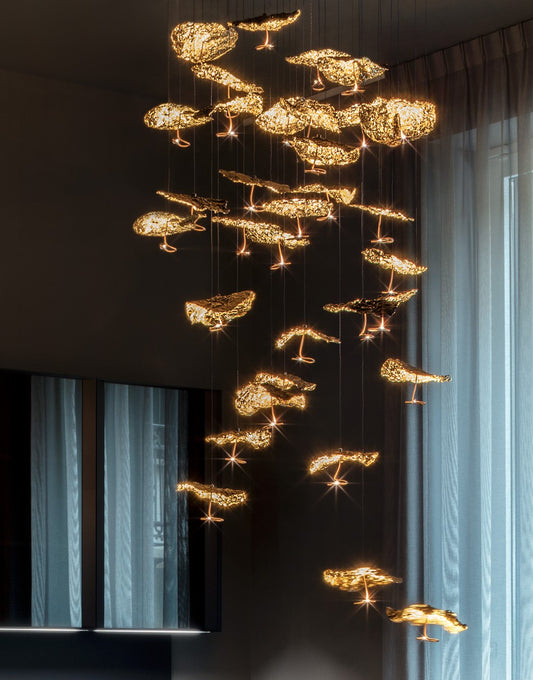 Chandelier I Pendant - Gold Moon Cascata / D78 / 350cm drop / Gold-gold shade / 35L