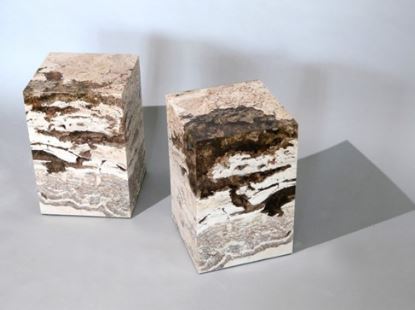 Side Table - Rapolano / 30 x 30 x 45H / Polished Clear Resin / Travertine Rock