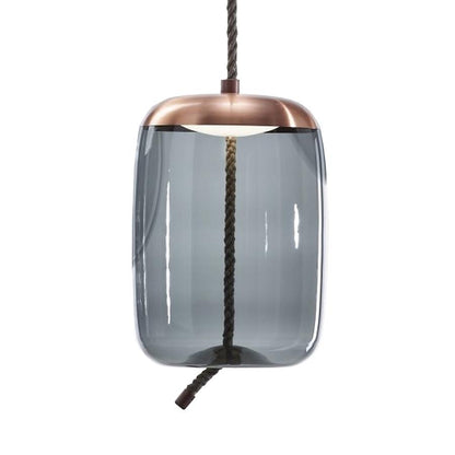Knot Cilindro Pendant Smoke Grey Glass Brushed Champagne Lacquer