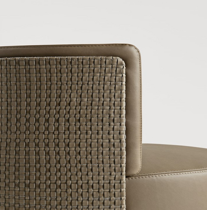 Armchair - Clubby Swivel / 62x62x69H / Seat 43H / Brush brass / Kaki / Leather 07-634 / Woven back