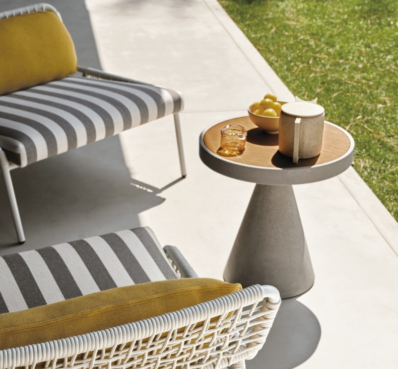 Cone Side Table Iroko top Concrete Structure