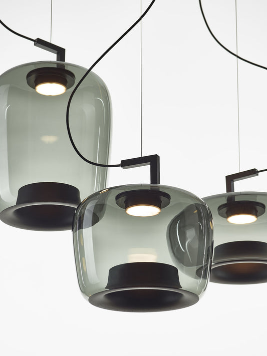 Double Medium Pendant Smoke Grey Glass