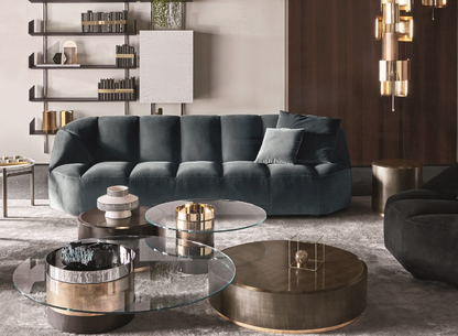 Gong S  Side Table Autumn Weave Bevelled wood Gold Leaf Base