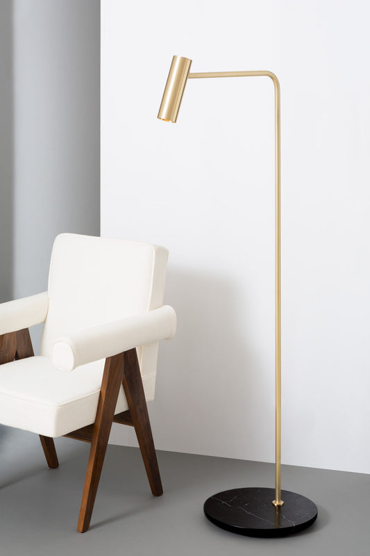 Heron Floor lamp Satin brass w/ Honed black marquina marble