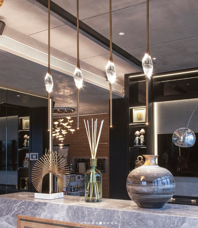 Il Pezzo 12 Long Pendant Champagne finish Clear crystal 5 Lights