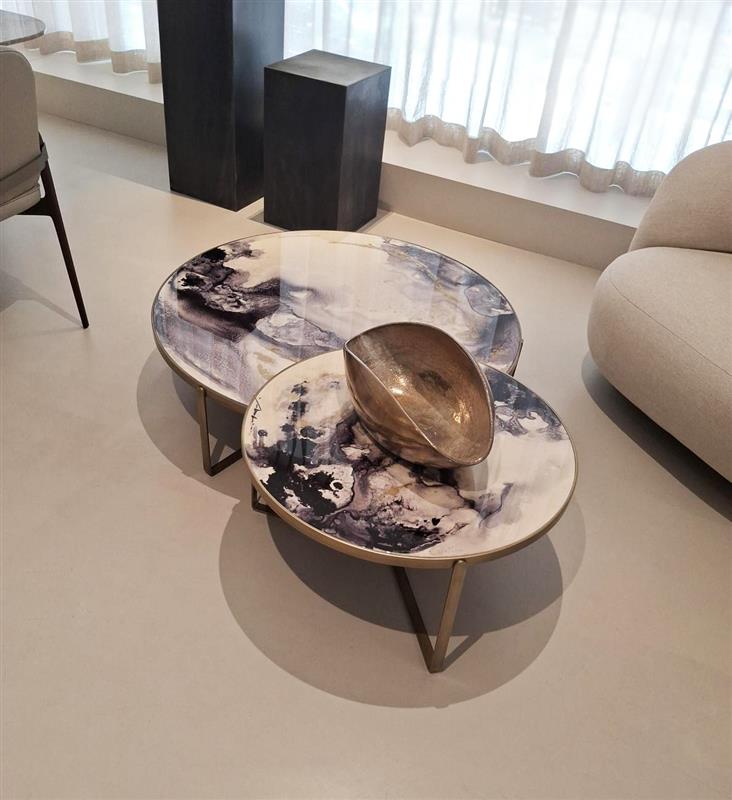 Bau High Coffee Table Bronze brass Grey and Gold